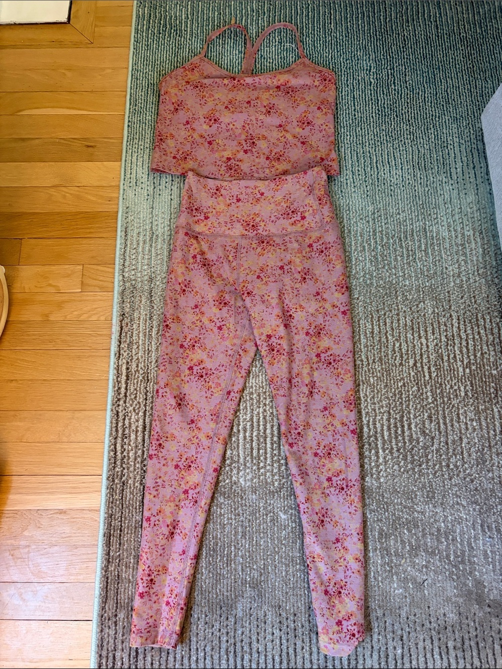 Beyond Yoga Pink Floral High-Waist Legging & Crop Tank Set